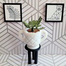 Load image into Gallery viewer, ZZ Plant, 3 inch Miniature Paper Plant in Vintage Milk Glass Planter