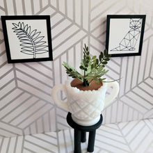 Load image into Gallery viewer, ZZ Plant, 3 inch Miniature Paper Plant in Vintage Milk Glass Planter