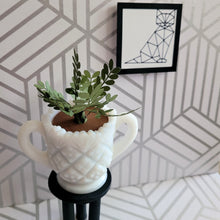 Load image into Gallery viewer, ZZ Plant, 3 inch Miniature Paper Plant in Vintage Milk Glass Planter