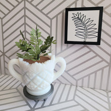 Load image into Gallery viewer, ZZ Plant, 3 inch Miniature Paper Plant in Vintage Milk Glass Planter