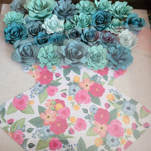 Load image into Gallery viewer, Blue Flower Filled Shadow Box, Handmade Paper Flowers 9x9 Black Shadow Box, Nursery Powder Room Decor, Wall Art