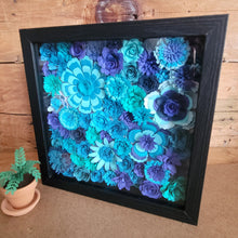 Load image into Gallery viewer, Blue Flowers Shadow Box, Handmade Paper Flowers 9x9 Black Shadow Box, Nursery Powder Room Decor, Wall Art