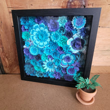 Load image into Gallery viewer, Blue Flowers Shadow Box, Handmade Paper Flowers 9x9 Black Shadow Box, Nursery Powder Room Decor, Wall Art