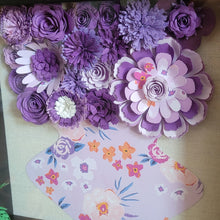 Load image into Gallery viewer, Purple Floral Shadow Box, Handmade Paper Flowers 9x9 Black Shadow Box, Nursery Powder Room Decor, Wall Art
