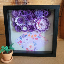 Load image into Gallery viewer, Purple Floral Shadow Box, Handmade Paper Flowers 9x9 Black Shadow Box, Nursery Powder Room Decor, Wall Art