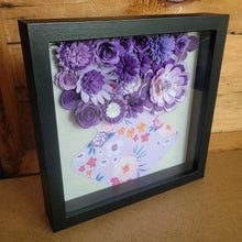 Load image into Gallery viewer, Purple Floral Shadow Box, Handmade Paper Flowers 9x9 Black Shadow Box, Nursery Powder Room Decor, Wall Art