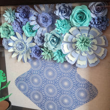 Load image into Gallery viewer, Blue and White Floral Shadow Box, Handmade Paper Flowers 9x9 Black Shadow Box, Nursery Powder Room Decor, Wall Art