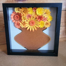 Load image into Gallery viewer, Yellow and Orange Shadow Box, Handmade Paper Flowers 9x9 Black Shadow Box, Nursery Powder Room Decor, Wall Art