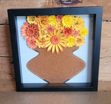 Load image into Gallery viewer, Yellow and Orange Shadow Box, Handmade Paper Flowers 9x9 Black Shadow Box, Nursery Powder Room Decor, Wall Art