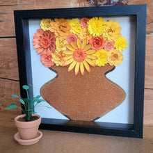 Load image into Gallery viewer, Yellow and Orange Shadow Box, Handmade Paper Flowers 9x9 Black Shadow Box, Nursery Powder Room Decor, Wall Art