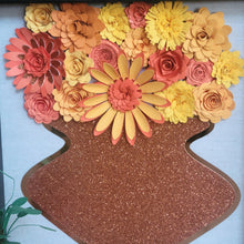 Load image into Gallery viewer, Yellow and Orange Shadow Box, Handmade Paper Flowers 9x9 Black Shadow Box, Nursery Powder Room Decor, Wall Art