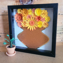 Load image into Gallery viewer, Yellow and Orange Shadow Box, Handmade Paper Flowers 9x9 Black Shadow Box, Nursery Powder Room Decor, Wall Art
