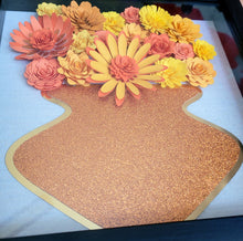 Load image into Gallery viewer, Yellow and Orange Shadow Box, Handmade Paper Flowers 9x9 Black Shadow Box, Nursery Powder Room Decor, Wall Art