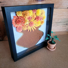 Load image into Gallery viewer, Yellow and Orange Shadow Box, Handmade Paper Flowers 9x9 Black Shadow Box, Nursery Powder Room Decor, Wall Art