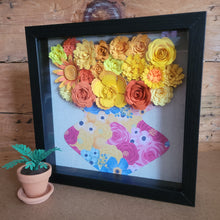 Load image into Gallery viewer, Yellow Floral Shadow Box, Handmade Paper Flowers 9x9 Black Shadow Box, Nursery Powder Room Decor, Wall Art