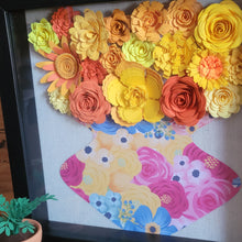 Load image into Gallery viewer, Yellow Floral Shadow Box, Handmade Paper Flowers 9x9 Black Shadow Box, Nursery Powder Room Decor, Wall Art