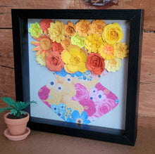 Load image into Gallery viewer, Yellow Floral Shadow Box, Handmade Paper Flowers 9x9 Black Shadow Box, Nursery Powder Room Decor, Wall Art