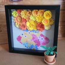 Load image into Gallery viewer, Yellow Floral Shadow Box, Handmade Paper Flowers 9x9 Black Shadow Box, Nursery Powder Room Decor, Wall Art