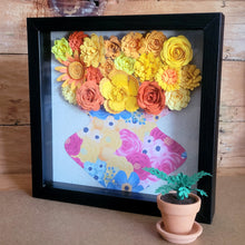 Load image into Gallery viewer, Yellow Floral Shadow Box, Handmade Paper Flowers 9x9 Black Shadow Box, Nursery Powder Room Decor, Wall Art