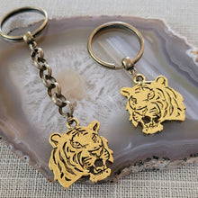Load image into Gallery viewer, Brass Tiger Keychain, Key Ring, Zipper Pull, Purse or Backpack Charm