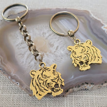 Load image into Gallery viewer, Brass Tiger Keychain, Key Ring, Zipper Pull, Purse or Backpack Charm