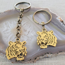 Load image into Gallery viewer, Brass Tiger Keychain, Key Ring, Zipper Pull, Purse or Backpack Charm