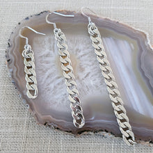 Load image into Gallery viewer, Silver Curb Chain Earrings, Long Dangle Chain Earrings