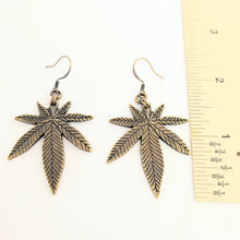 Load image into Gallery viewer, Marijuana Leaf Earrings, Bronze Dangle Drop Earrings