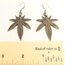 Load image into Gallery viewer, Marijuana Leaf Earrings, Bronze Dangle Drop Earrings