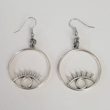 Load image into Gallery viewer, Eye Earrings, Silver Evil Eye Dangle Drop Earrings, Talisman Protection Jewelry