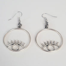 Load image into Gallery viewer, Eye Earrings, Silver Evil Eye Dangle Drop Earrings, Talisman Protection Jewelry