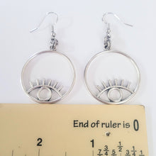 Load image into Gallery viewer, Eye Earrings, Silver Evil Eye Dangle Drop Earrings, Talisman Protection Jewelry