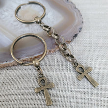 Load image into Gallery viewer, Ankh Keychain, Bronze Egyptian Cross Backpack or Purse Charm, Zipper Pull