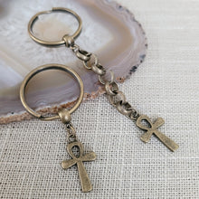 Load image into Gallery viewer, Ankh Keychain, Bronze Egyptian Cross Backpack or Purse Charm, Zipper Pull