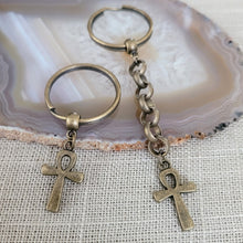 Load image into Gallery viewer, Ankh Keychain, Bronze Egyptian Cross Backpack or Purse Charm, Zipper Pull