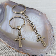 Load image into Gallery viewer, Ankh Keychain, Bronze Egyptian Cross Backpack or Purse Charm, Zipper Pull