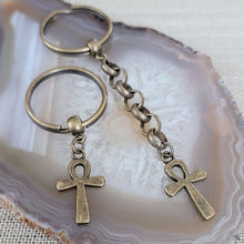 Load image into Gallery viewer, Ankh Keychain, Bronze Egyptian Cross Backpack or Purse Charm, Zipper Pull