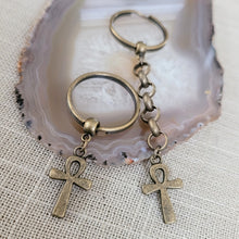Load image into Gallery viewer, Ankh Keychain, Bronze Egyptian Cross Backpack or Purse Charm, Zipper Pull