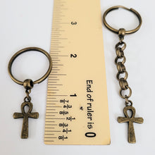 Load image into Gallery viewer, Ankh Keychain, Bronze Egyptian Cross Backpack or Purse Charm, Zipper Pull