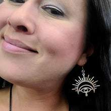 Load image into Gallery viewer, All Seeing Eye Dangle Drop Earrings, Stainless Steel Charms, Evil Eye Talisman Jewelry