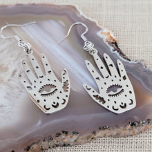 Load image into Gallery viewer, Hamsa Hand Earrings, Evil Eye Talisman, Dangle Drop Earrings, Stainless Steel Charms