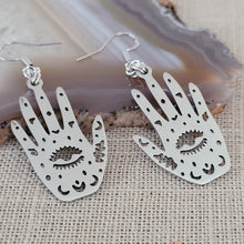 Load image into Gallery viewer, Hamsa Hand Earrings, Evil Eye Talisman, Dangle Drop Earrings, Stainless Steel Charms