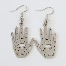 Load image into Gallery viewer, Hamsa Hand Earrings, Evil Eye Talisman, Dangle Drop Earrings, Stainless Steel Charms