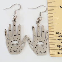 Load image into Gallery viewer, Hamsa Hand Earrings, Evil Eye Talisman, Dangle Drop Earrings, Stainless Steel Charms