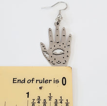 Load image into Gallery viewer, Hamsa Hand Earrings, Evil Eye Talisman, Dangle Drop Earrings, Stainless Steel Charms
