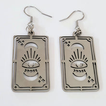 Load image into Gallery viewer, Tarot Card Earrings,  Dangle Drop Earrings, Machine Cut Stainless Steel Charms