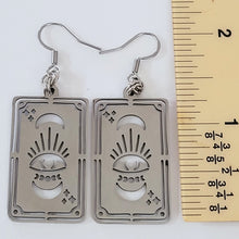 Load image into Gallery viewer, Tarot Card Earrings,  Dangle Drop Earrings, Machine Cut Stainless Steel Charms