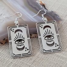 Load image into Gallery viewer, Tarot Card Earrings,  Dangle Drop Earrings, Machine Cut Stainless Steel Charms