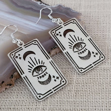 Load image into Gallery viewer, Tarot Card Earrings,  Dangle Drop Earrings, Machine Cut Stainless Steel Charms