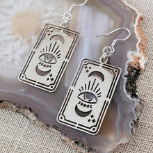 Load image into Gallery viewer, Tarot Card Earrings,  Dangle Drop Earrings, Machine Cut Stainless Steel Charms